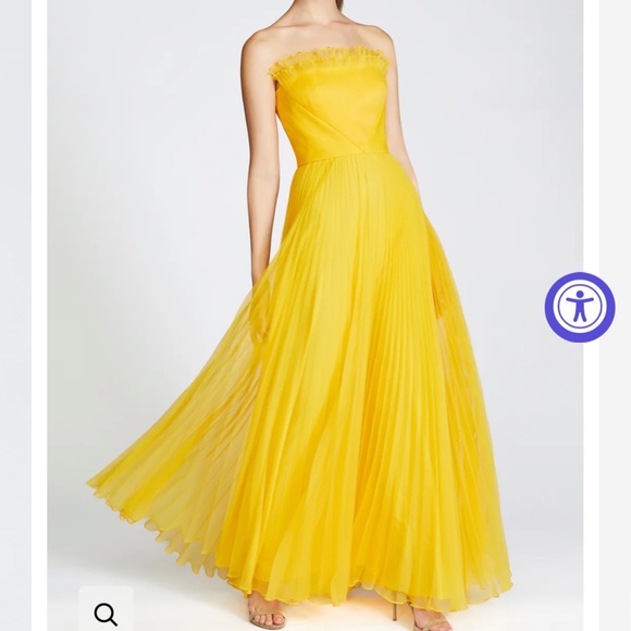 Theia Enver Pleated Strapless Gown - 8 / Dandelion